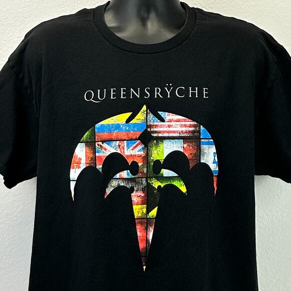 Queensryche T Shirt Mens XL X-Large Ryche and Roll Flags Rock Band Tee Black - Picture 4 of 6
